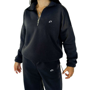 Ensembles de survêtements polaire pour femmes : sweat-shirt demi-zip et pantalon de jogging en tissu doux et épais, service de personnalisation de logo en gros - Product Image 3