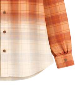 Camisa de Franela a Cuadros Degradado Naranja Óxido Personalizada para Mujer, Manga Larga, Abotonada, Informal, Mezcla de Algodón, Top de Otoño Invierno - Product Image 6