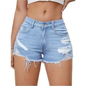 Shorts en jean déchirés taille haute pour femme, couleur unie, style décontracté d'été - Product Image 3