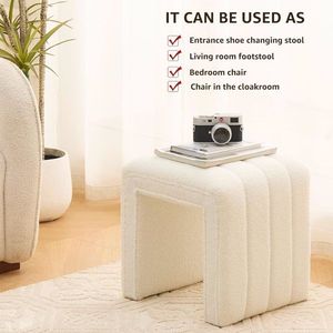 Modern Teddy Velvet Ottoman Footrest Vanity Stool Shoe Bench for Living Room Entryway Office Makeup Room Decor Warm Style 'W' - Product Image 6