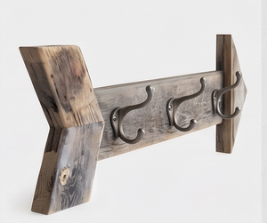 Premium Rustic Wooden Wall <b>Hook</b> Rack With 3 Metal <b>Hooks</b> Handmade For Clothing Storage Elegant Home Decor - Product Image 1