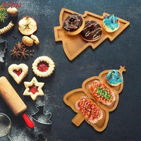 Assiette de service en bois en forme de sapin de Noël, vaisselle fantaisie de qualité alimentaire pour fêtes et réceptions