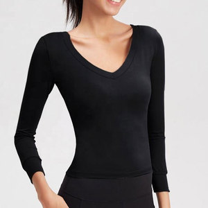 T-shirt de sport et de yoga à manches longues pour femmes grandes tailles, col rond, compression haute élasticité, séchage rapide, OEM, bretelles non ajustables - Product Image 5