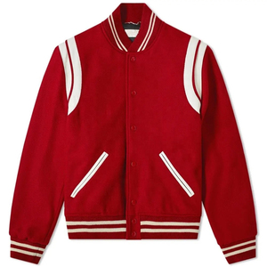Veste universitaire rouge pour homme, style streetwear, respirante, en polyester tricoté, col rond, coupe classique, vêtement d'hiver, doublure en laine - Product Image 6