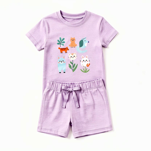 Ensemble deux pièces en coton pour enfants : T-shirt et short respirants, légers et confortables pour l'été – Tailles personnalisées, approvisionnement en gros - Product Image 1