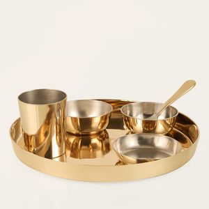 Juego de Vajilla Kansa de 6 Piezas con Acabado Mate, 1 Plato (Thali de 11.5 pulgadas), 2 Tazones, 1 Vaso, 1 Plato para Postre, 1 Cuchara - Product Image 1