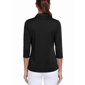Polo de Mujer con Cierre de Cremallera, Manga Tres Cuartos, Estilo Deportivo, para Golf, Casual, Color Negro Jaspeado - Product Image 2