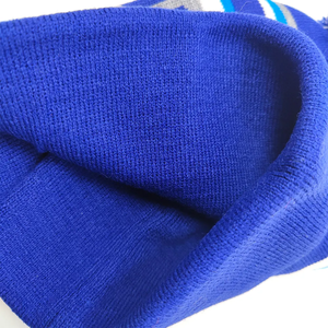Bonnet rayé bleu avec pompon, unisexe, hiver, taille adulte 56-58 cm, tricoté à la machine, acrylique, style décontracté - Product Image 6