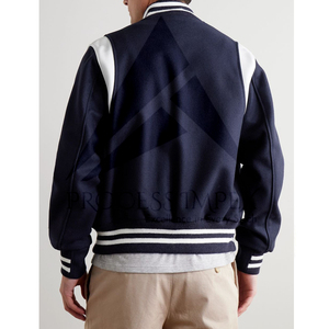 Men's Navy Blue And <b>White</b> Varsity <b>Jacket</b> With Button Front Turn-down Collar Casual Autumn Wear - Product Image 2