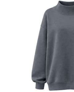 Sudadera de Forro Polar Oversize para Mujer, Color Gris Oscuro, Cuello Alto, Estilo Casual, Cálida para Invierno, de Algodón y Poliéster, Corte Holgado, Top de Moda - Product Image 3