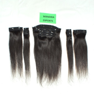 Extensions de cheveux naturels bruts Remy indiens non traités, à clipser, lisses, cuticules alignées, haute qualité, couleur noire, 100g - Product Image 1