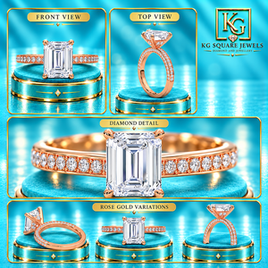Hermoso Anillo de Compromiso Solitario con Diamante Cultivado en Laboratorio con Corte Esmeralda y Halo Oculto en Oro Rosa de 14 Quilates para Mujer - Product Image 4