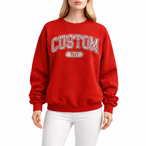 Sweat-shirt surdimensionné rouge pour femmes de qualité supérieure, texte personnalisé, logo, col rond décontracté, pull chaud en molleton 100% coton, streetwear - Product Image 3