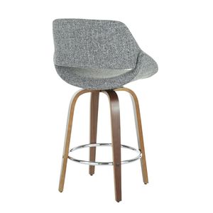 Set of <b>2</b> Mid Century Modern Counter <b>Stools</b> Fabrico in Walnut and Grey Noise Fabric by <b>Bar</b> <b>Stools</b> - Product Image 4