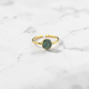 Handmade Raw Emerald Brass <b>Ring</b> Natural Rough Stone <b>Adjustable</b> Band Minimalist Boho All Birthstone Jewelry for Women - Product Image 1