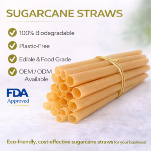 Pajitas de Caña de Azúcar Biodegradables y Compostables Ecológicas, Pajitas Desechables de Bagazo para Beber - Product Image 1