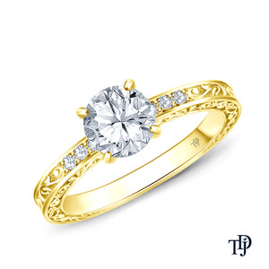 Anillo de compromiso de oro de 10K con grabado de caligrafía antigua y diamante verde de laboratorio, venta al por mayor y al por menor de joyería internacional OEM - Product Image 1