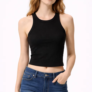 Women Sexy Summer Breathable Ribbed Knitted Solid Regular Tank <b>Top</b> Eco-Friendly 260g Polyester/Cotton/Spandex Anti-Pilling Quick - Product Image 1