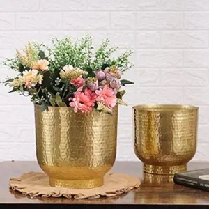 Antique Gold Bowl Shaped Iron Aluminium <b>Copper</b> Hammered Modern Vase Pitcher Flower Pot Home <b>Table</b> Decor Tall Tapered Bucket - Product Image 1