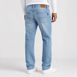 Jean en denim coupe droite pour homme Webson, délavage moyen, coton, coupe classique, élégant, léger, respirant, style printemps - Product Image 2