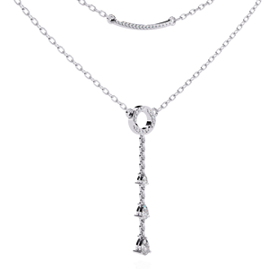 Collier en Y deux pièces avec barre sourire et pendentif goutte en or blanc 10K 14K 18K - Product Image 3