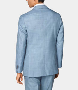 Costume plissé homme en laine/soie sur mesure, bleu clair, coupe ajustée, blazer et pantalon, polyvalent pour affaires et mariages - Product Image 2