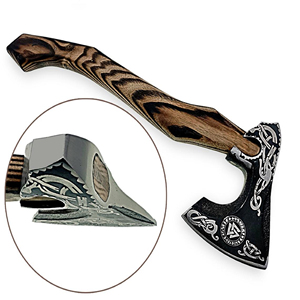 Hacha Vikinga Hecha a Mano con Funda de Cuero, Hoja de Acero Forjado, Mango de Madera Personalizable, Herramienta Táctica para Camping - Product Image 2