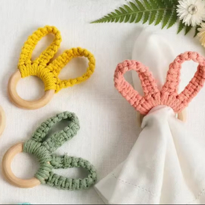 Mothers Day Bunny <b>Napkin</b> Rings Set, Handmade Macrame Bunny Ears <b>Napkin</b> Holder, Spring Table Decor, Boho <b>Easter</b> Table Setting - Product Image 1