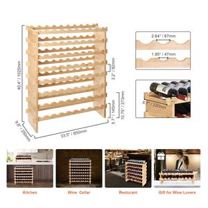 Estante Modular Apilable de Bambú Sólido de 8 Niveles para 72 Botellas, Exhibidor de Vino Independiente con Soporte para Botellas - Product Image 4