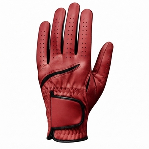 Gant de golf en cuir véritable perforé à doigts entiers, respirant, avec sangle de poignet réglable à scratch - Product Image 1