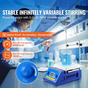 Agitatore Magnetico con Piastra Riscaldante 5000mL 0-2000 RPM 300C/572F per Laboratorio - Product Image 2