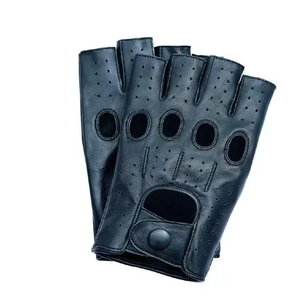 Gants de conduite élégants unisexes en cuir marron à demi-doigts, respirants, compatibles, antidérapants pour les activités de plein air - Product Image 4