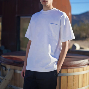 Men's <b>White</b> Oversized <b>T</b>-<b>Shirt</b> Short Sleeve O-Neck Casual Top with Chest Pocket <b>Plain</b> Blank Tee - Product Image 4