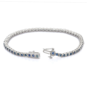 18K Square Cut <b>Blue</b> <b>Sapphire</b> Fashion Tennis <b>Bracelet</b> - Product Image 2