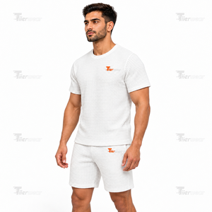 <b>Men</b> Solid Eco-Friendly Cotton T Shirt Set Summer Sportswear Two Piece Outfit Crew Neck Tee Shorts Casual Gym Tracksuit - Product Image 2