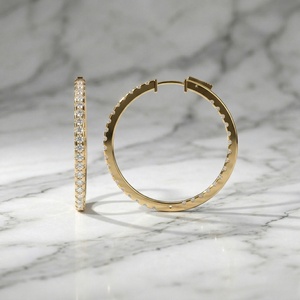 4.40CTW Round Cut Pave Set <b>Large</b> <b>Hoop</b> Earrings - Product Image 1