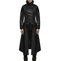 Herren Atemberaubender Langer Gothic Trenchcoat mit Kapuze Punk-Jacke Schwarzes Kunstleder Steampunk Skorpion-Stil