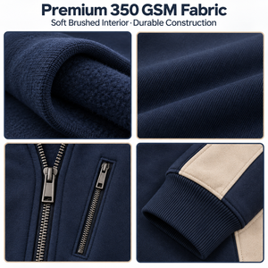 ชุดวอร์มผ้าฟลีซผสมคอตตอนหนา 350 GSM สำหรับผู้ชาย แบบสั่งทำพิเศษ พร้อมฮู้ดซิปและกางเกงจ็อกเกอร์ รับผลิตแบบ OEM และติดฉลากส่วนตัว - Product Image 6