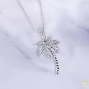 Custom Palm Tree Pendant Necklace In 925 Sterling Silver With Moissanite Diamond Pave Setting - Product Image 2