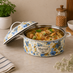 Olla de Acero Aislada con Diseño Floral Azul de Marvel Handicrafts, Recipiente para Comida Caliente con Tapa, Tazón para Servir Premium para Cocina y Comedor - Product Image 3