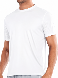 T-shirt en coton blanc pour homme, manches courtes, col rond, coupe classique, décontracté, respirant, jersey tricoté, couleur unie - Product Image 1