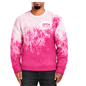 Pull tricoté dégradé rose vif et blanc pour homme, col rond, manches longues, personnalisé, style streetwear décontracté, mode hiver, vente en gros - Product Image 1
