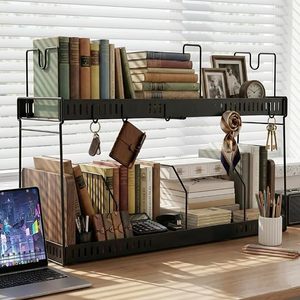Industrial <b>Metal</b> Tiered <b>Bookcase</b> 2-Shelf Freestanding Backless Home Office Storage Shelf - Product Image 4