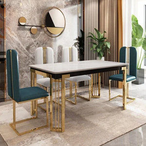 Rectanglur Dining Tables With <b>Marble</b> <b>Top</b> Luxury Dining Table 6 Seater Metal Dining Table Gold Plated - Product Image 1