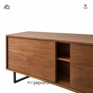 Buffet moderne en teck massif avec portes coulissantes, meuble de rangement en bois minimaliste pour salon, mobilier d'hôtel - Product Image 5