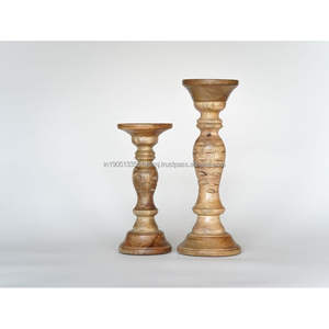 Hot Selling <b>Set</b> of 2 Handmade Mango Wood <b>Candle</b> Holder Stand Christmas Home Decorative Wooden Pillar Wholesale Design - Product Image 6