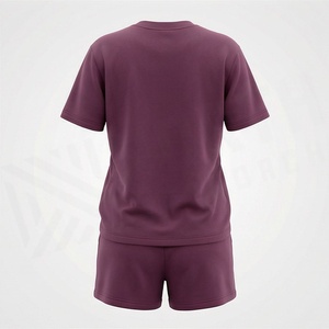 Ensemble 2 pièces pour femmes, t-shirt à manches courtes et short au-dessus du genou, imprimé géométrique uni, coupe ample décontractée, vêtements de printemps et d'été - Product Image 2