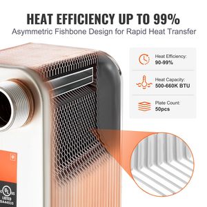 Scambiatore di calore a piastre brasate 5 x 12 pollici, 50 piastre in rame/acciaio inossidabile 316L, nuovo scambiatore acqua-acqua per riscaldamento olio - Product Image 3
