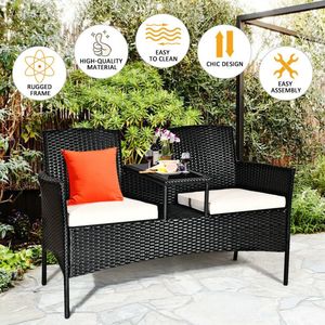 Set da Giardino in Vimini, Comodi Mobili da Conversazione con Cuscini Rimovibili e Tavolo - Product Image 6