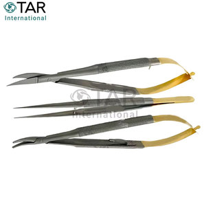 Ensemble de 3 instruments chirurgicaux allemands en acier inoxydable TC : Micro-ciseaux Castroviejo, Porte-aiguille courbé, Pinces, pour usage dentaire, ophtalmique et médical - Product Image 3